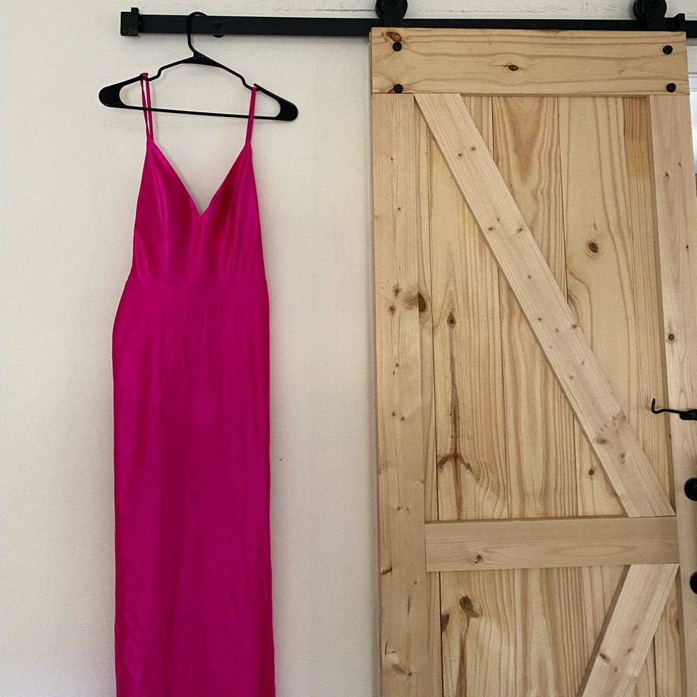 size 7, worn once, hot pink satin dress